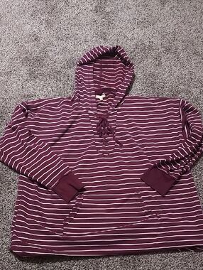 Womens Maurices Burgundy and White Striped Hoodie